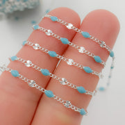 Sterling Silver Turquoise Color Enamel  Marina Link Chain